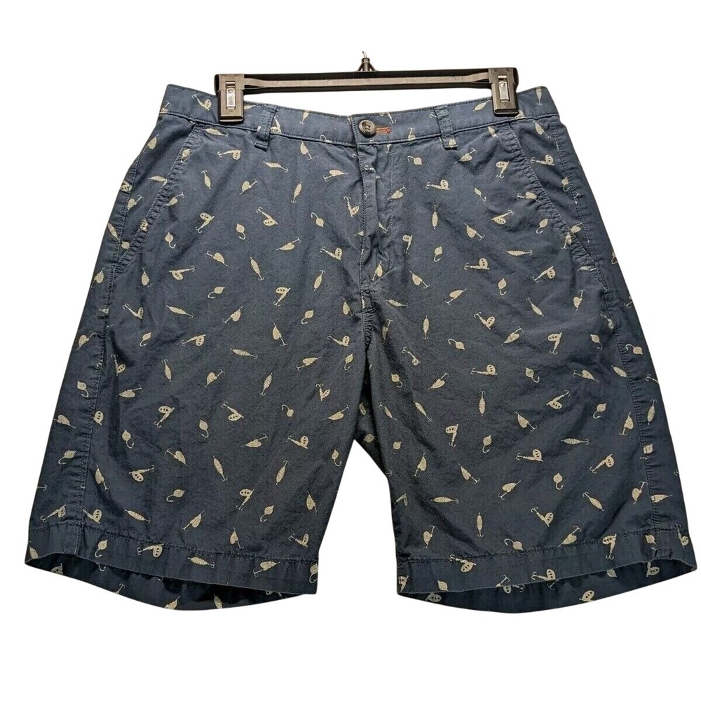 Eddie Bauer Mens Blue/White Fishing Lure Bait‎ Pattern Relaxed Fit Shorts 30